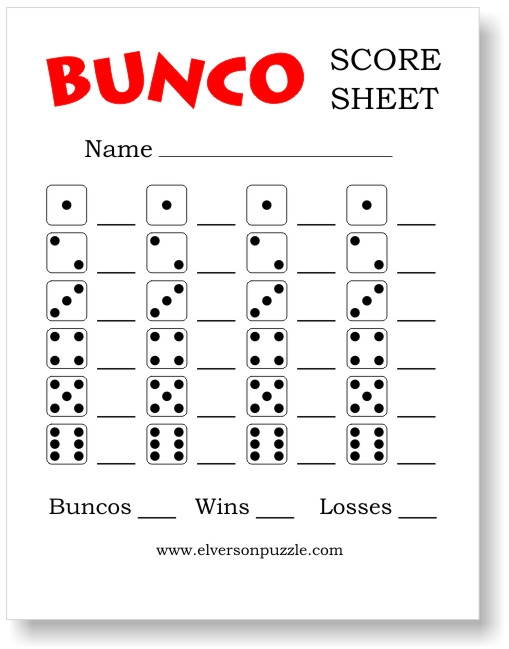 Free Printable Bunco Score Cards. 