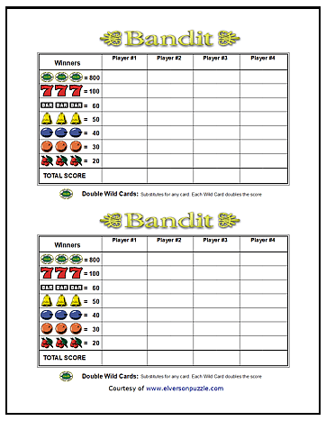 Bandit slot machine score card